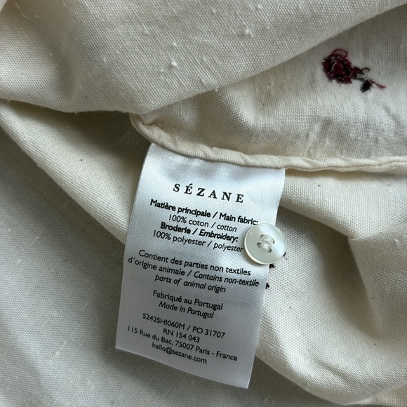 Sezane Tomboy Shirt Pink Flowers Embroidered Button-Up Shirt Size 38 US 6 Medium - Picture 12 of 12
